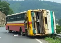 caminhão colide contra ônibus