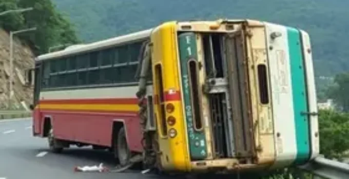 caminhão colide contra ônibus